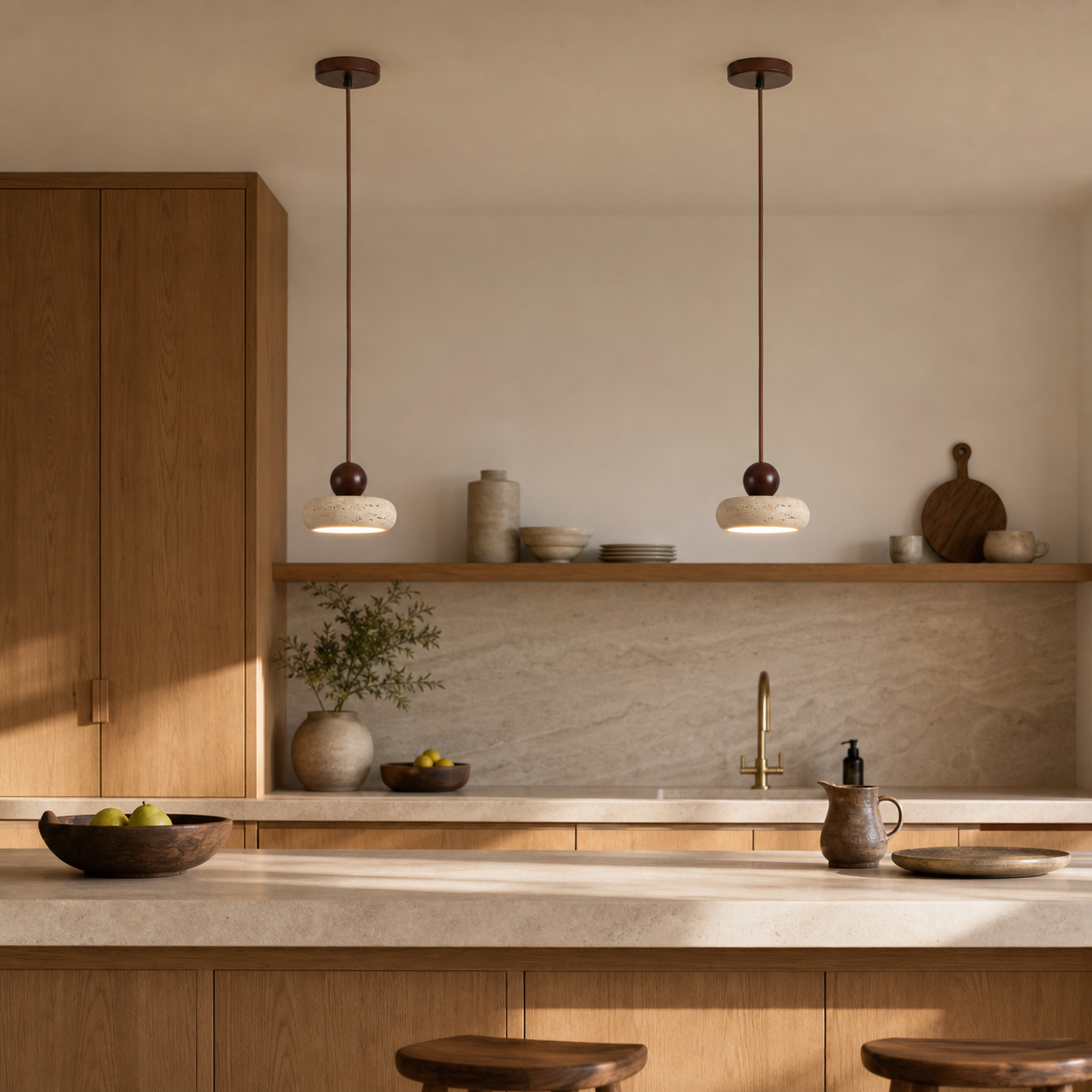 Travolith Yellow Travertine Pendant Light – Wood & Natural Stone Design - product view 4