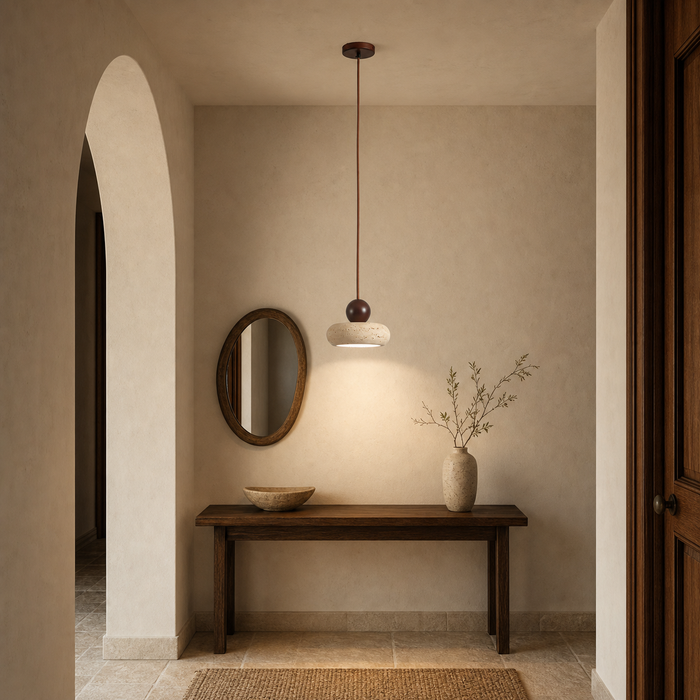 Yellow Travertine Pendant Light – Wood & Natural Stone Design