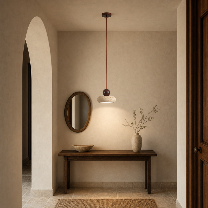 Yellow Travertine Pendant Light – Wood & Natural Stone Design