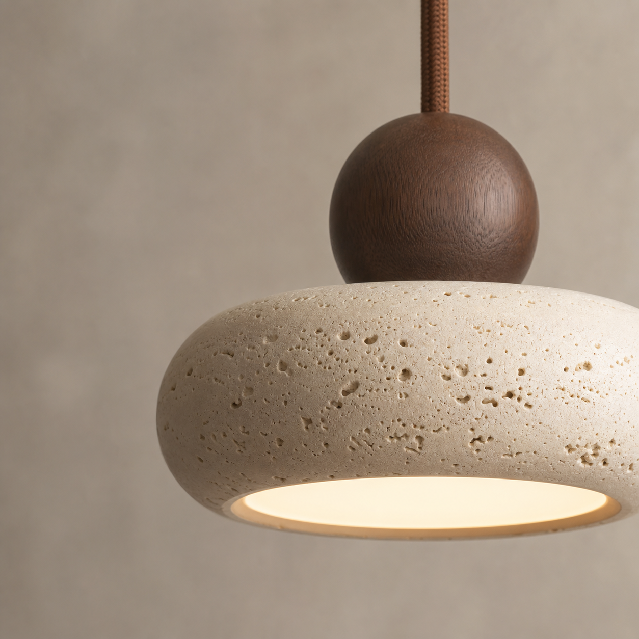 Travolith Yellow Travertine Pendant Light – Wood & Natural Stone Design - product view 5