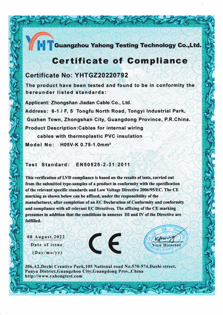 Internal Wiring Cable CE document cover