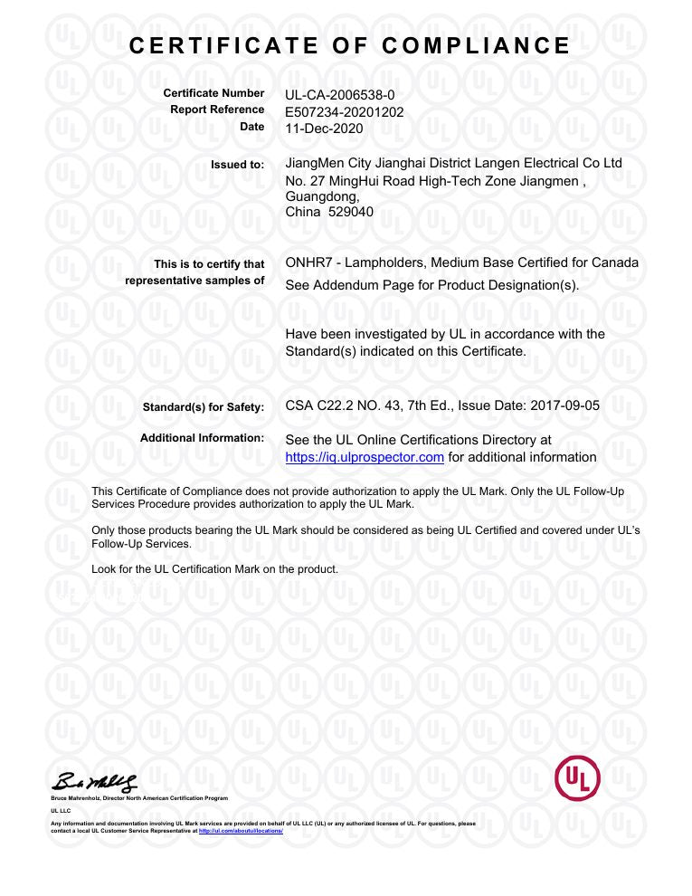 E26 UL Compliance document cover