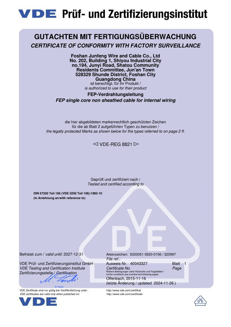 VDE Cable Certificate document cover