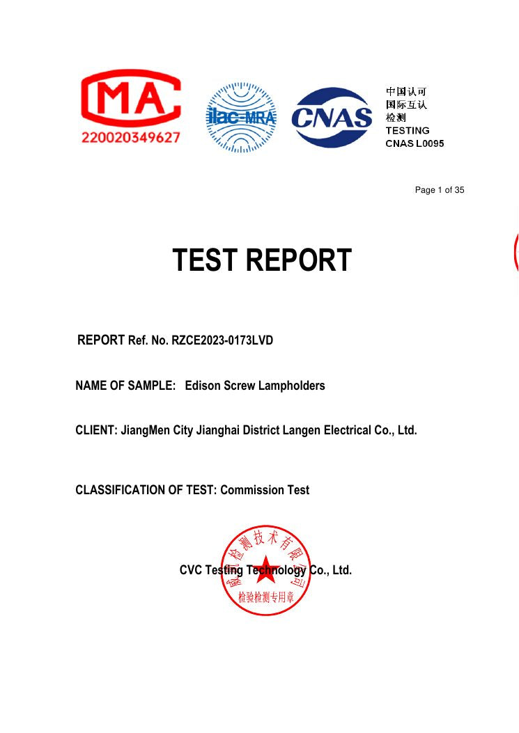 E27 LVD Test Report document cover